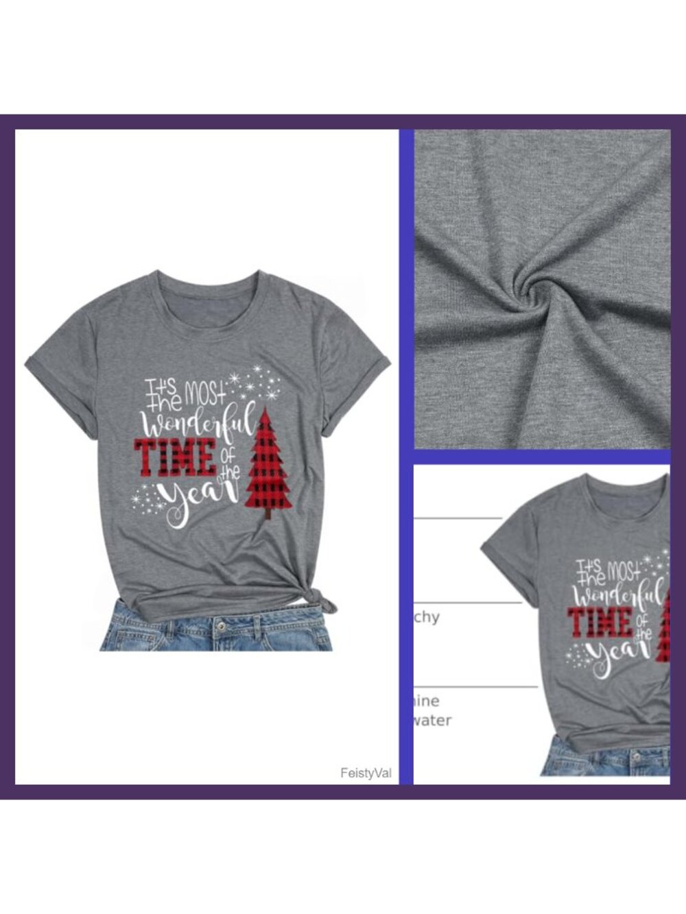 Women Christmas Graphic Short Sleeve Crew Neck Cotton Blend Tee